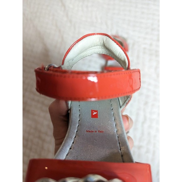 Prada Girls Orange Strappy Sandals Silver Metal Chain Designer 0261 Shoes 26 - Picture 6 of 9